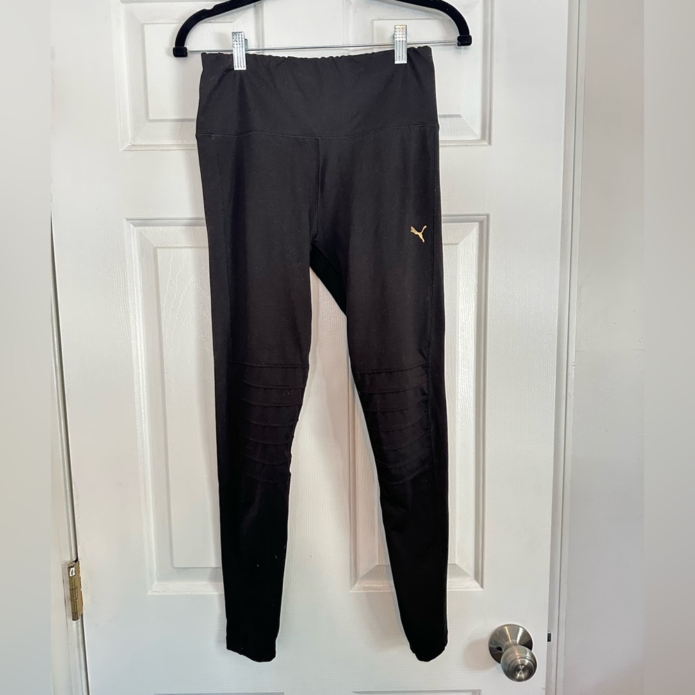 Puma Black Athletic Leggings with Gold Logo